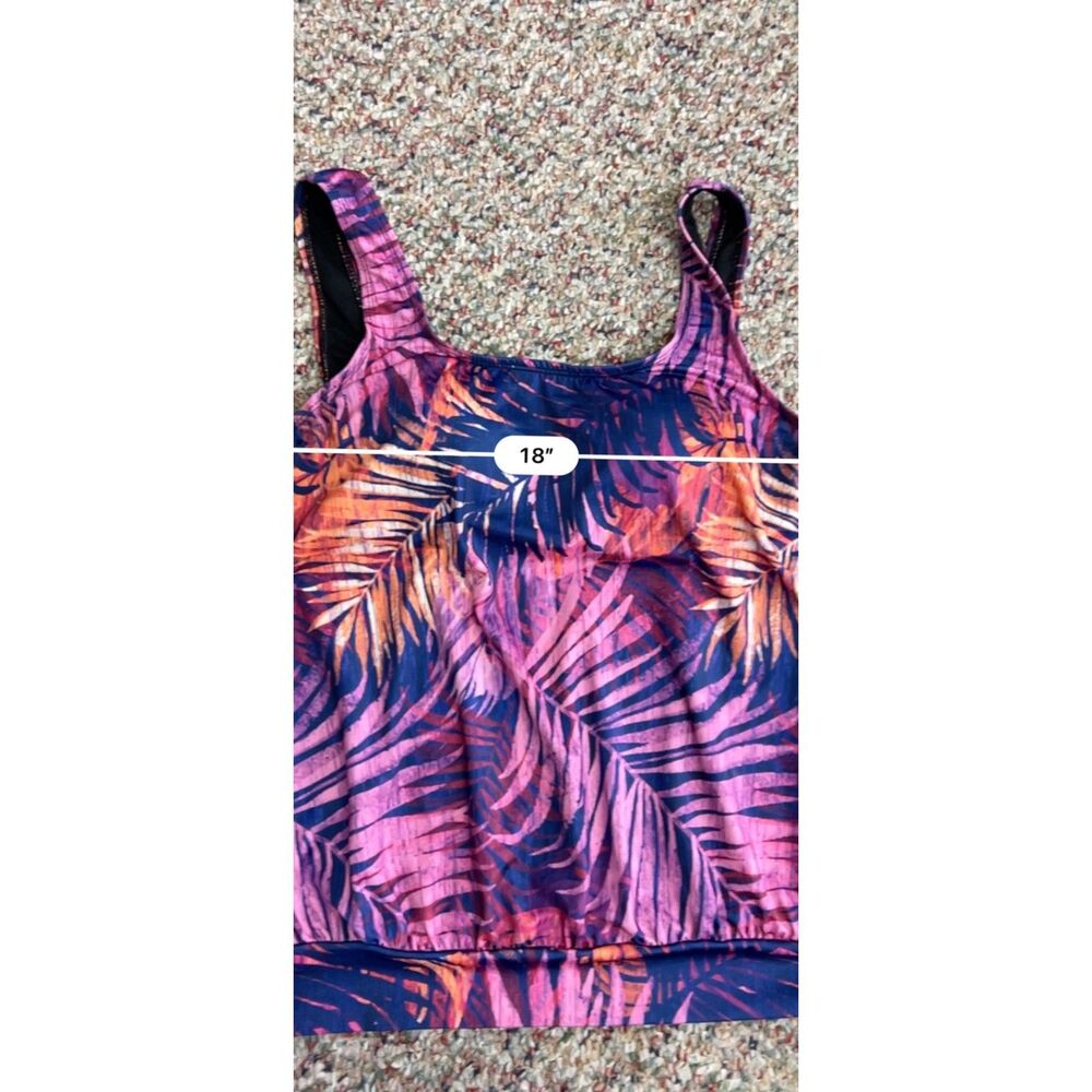 Swimsuits For All Womens Pink Purple Palm Print Blouson Tankini Top Size 14 - Picture 13 of 15